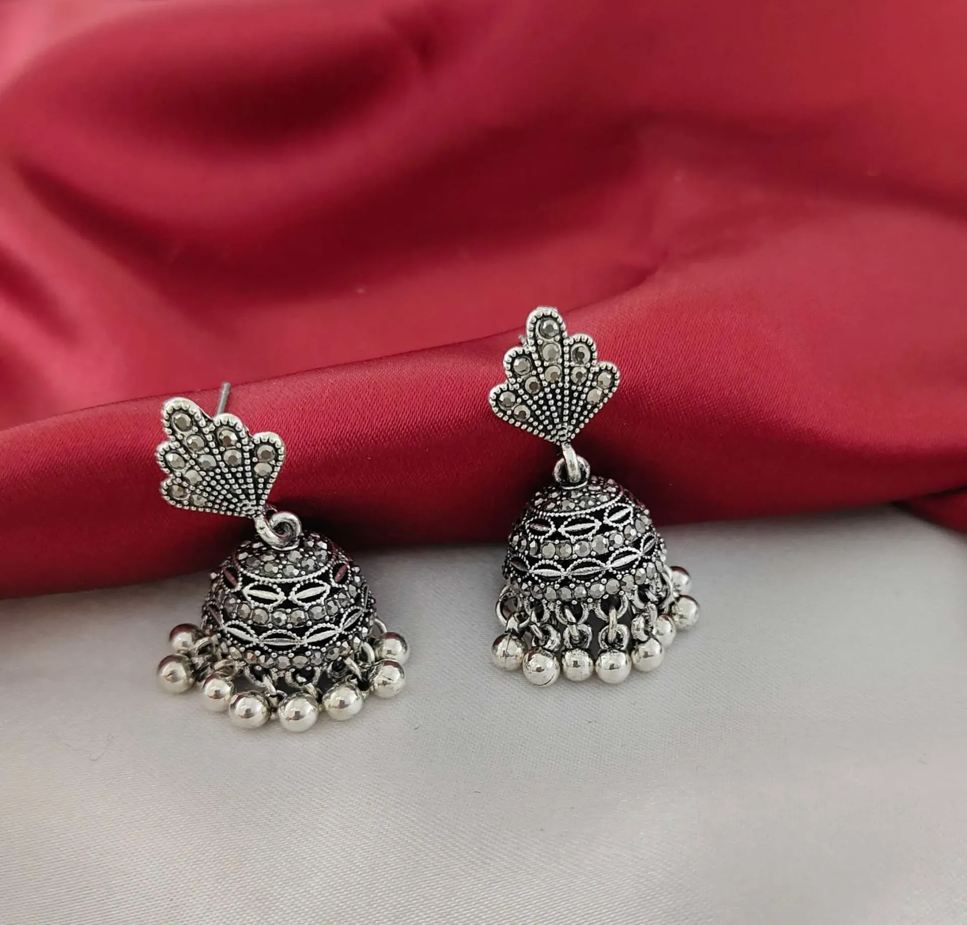 Oxidized Marcasite Jhumkas