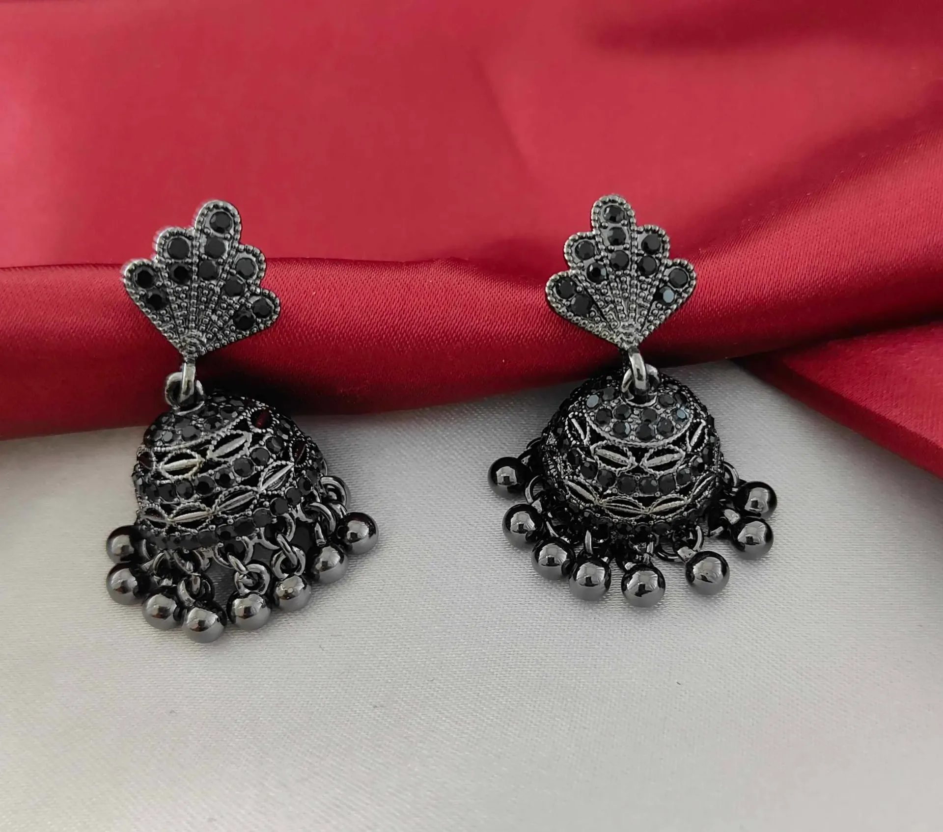 Oxidized Marcasite Jhumkas