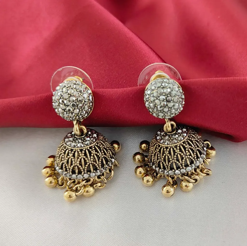 Black Embellished Jhumkas