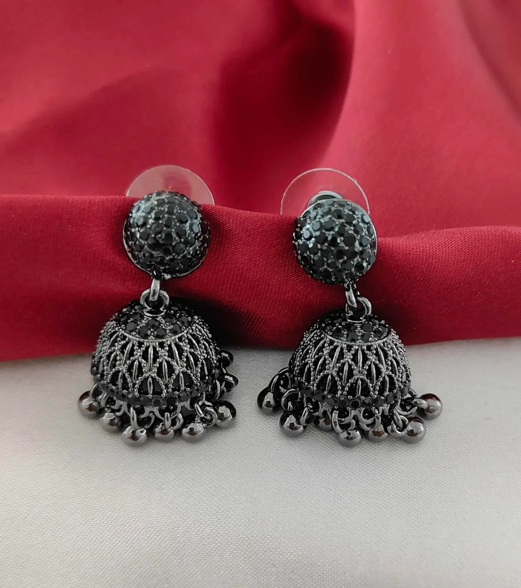Black Embellished Jhumkas