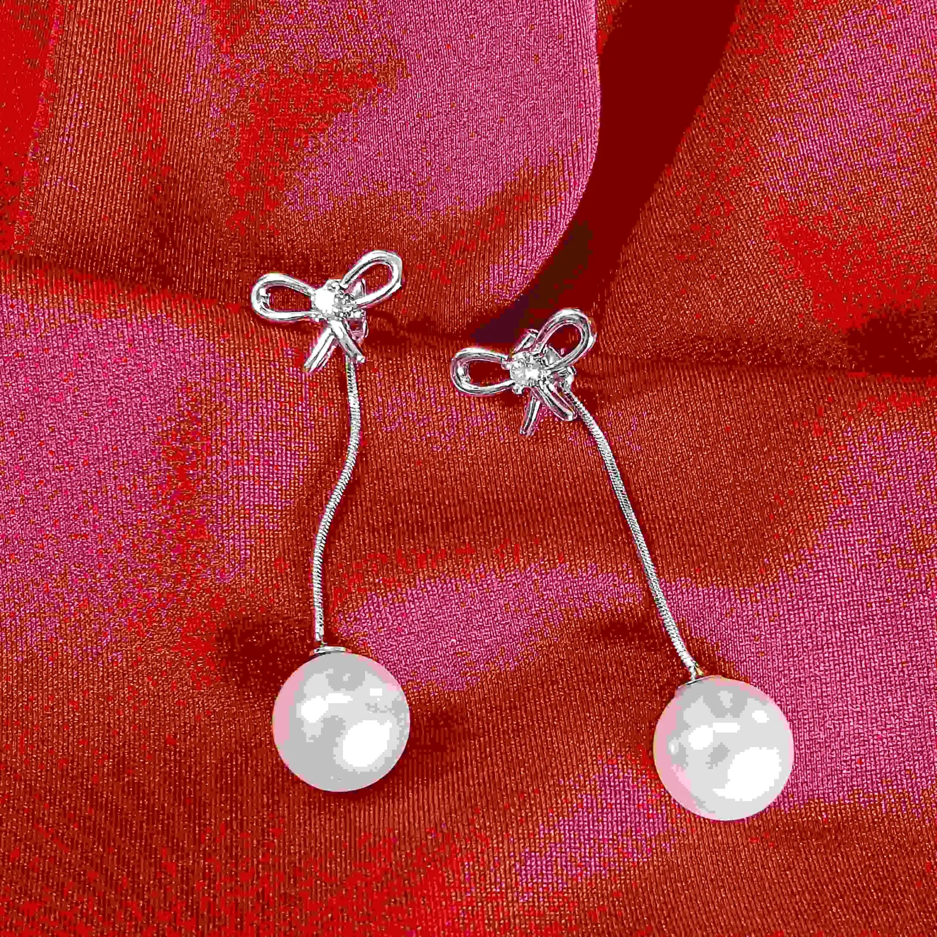 Bow Pearl Drop Earrings