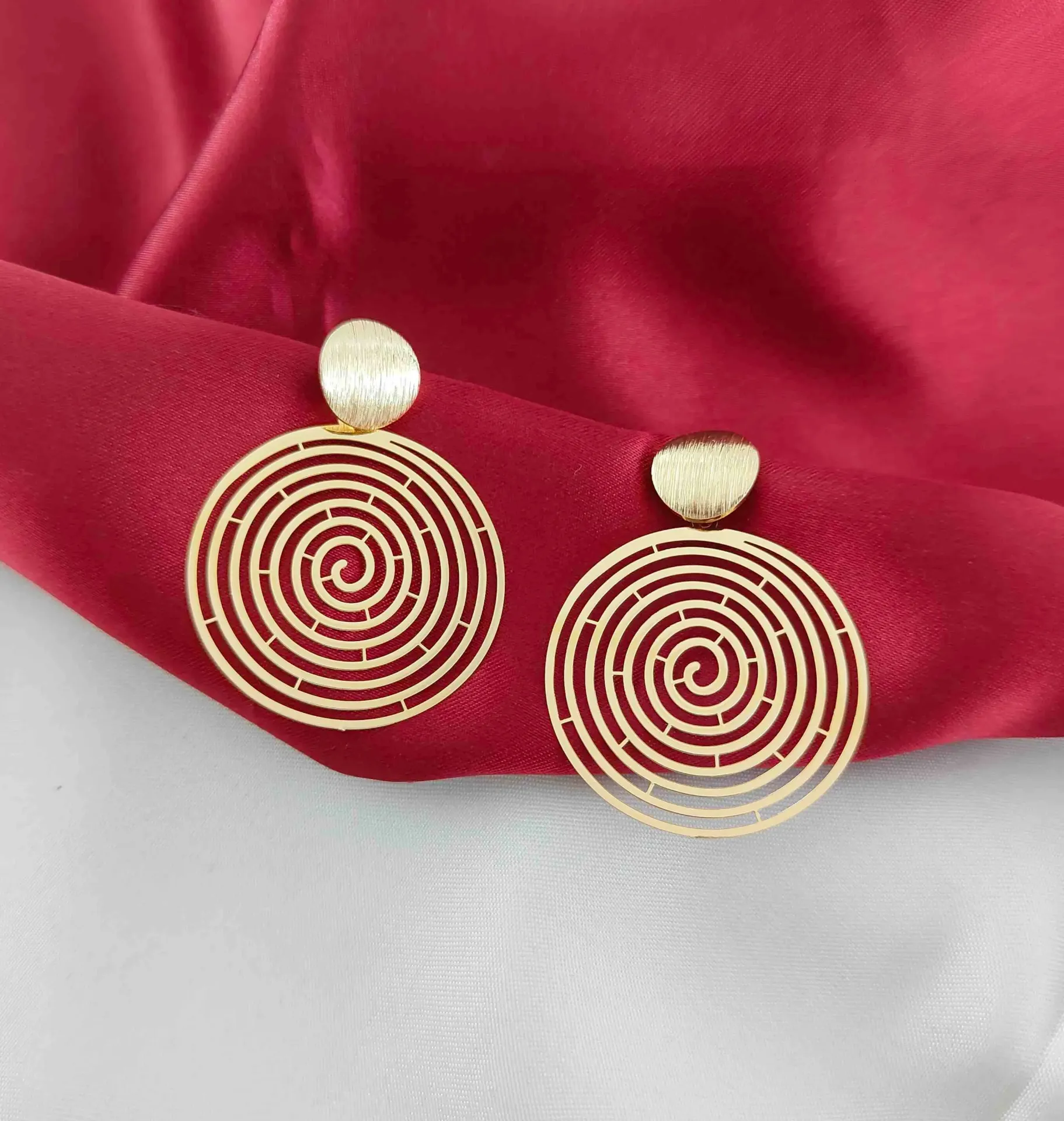 Spiral Geometric Disc Earrings